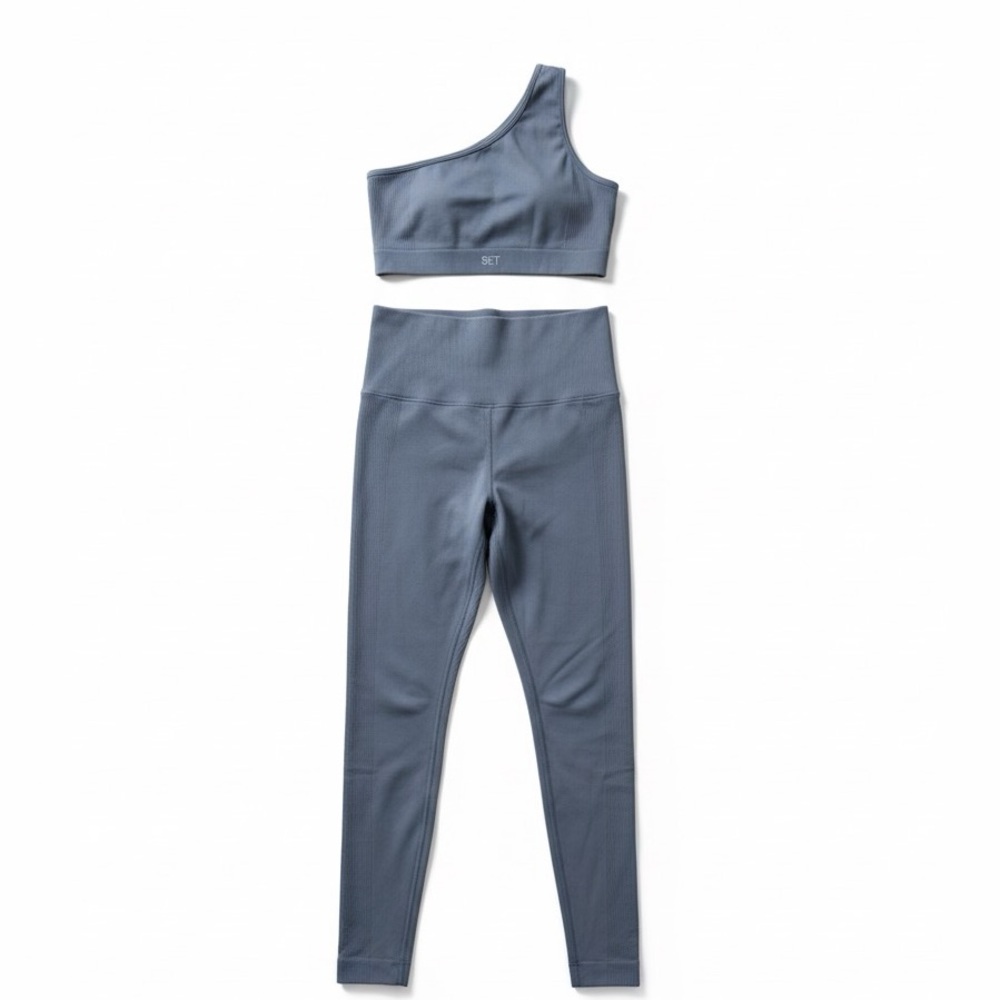 SET Active Gray Asymmetrical Top and Leggings Size Small